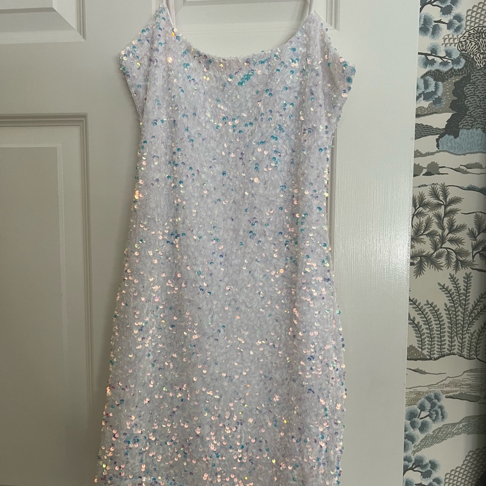 Sequin Embellished White Mini Dress